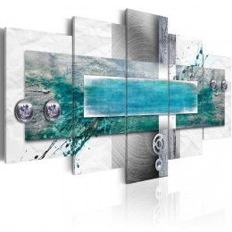 Tableau 5 panneaux abstrait bleu et gris