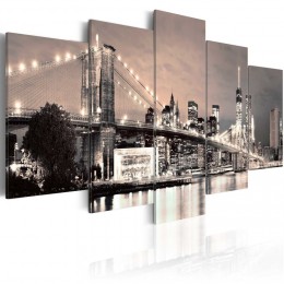 Tableau 5 panneaux New York Pont Brooklyn illuminé