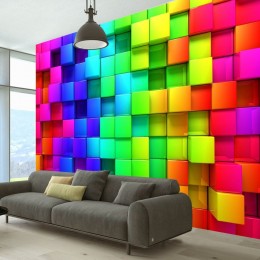 Papier peint déco cubes fluo multicolore