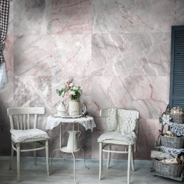 Papier peint carrés de marbre rose gris clair