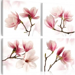 Tableau 4 panneaux magnolias roses