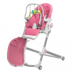 HUGO Chaise haute pliable et inclinable + arche de jeux - Rose