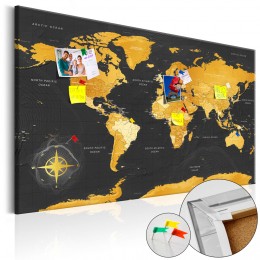 Tableau en liège Carte du monde effet doré