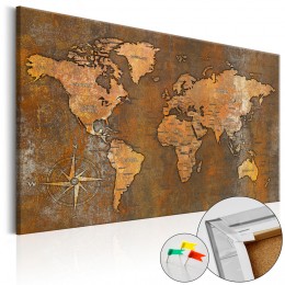 Tableau en liège Carte du monde effet rouille