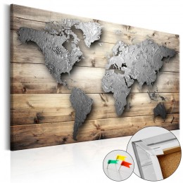Tableau en liège Carte du monde argent