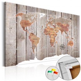 Tableau en liège Carte du monde effet bois