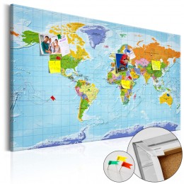 Tableau en liège Carte du monde drapeaux des pays