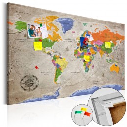 Tableau en liège Carte du monde style rétro