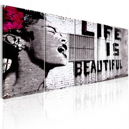 Tableau 5 panneaux Banksy La vie est belle