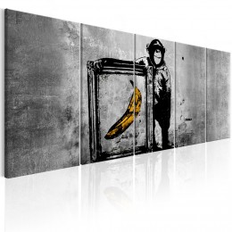 Tableau 5 panneaux Banksy Singe avec cadre