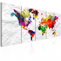 Tableau 5 panneaux Carte du monde sur papier