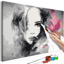 Tableau à peindre par soi-même Portrait avec une fleur rose