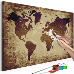 Tableau à peindre soi-même Carte du monde nuances de brun