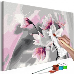 Tableau à peindre par soi-même Magnolias sur fond gris