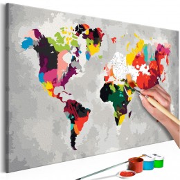 Tableau à peindre par soi-même Carte du monde multicolore