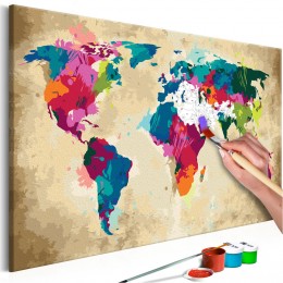 Tableau à peindre par soi-même Carte du monde colorée