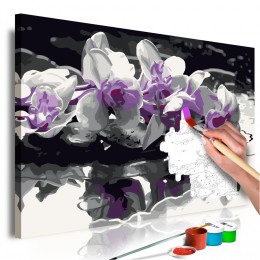 Tableau à peindre soi-même Orchidée violette sur fond noir