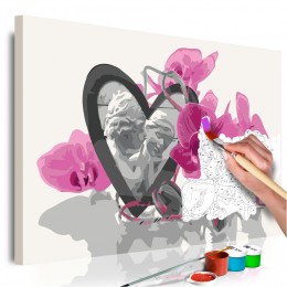 Tableau à peindre par soi-même Anges cœur et orchidées roses