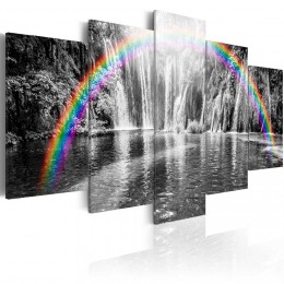 Tableau 5 panneaux cascade noir et blanc Rainbow on grays