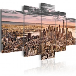 Tableau 5 panneaux vue aérienne New York City Morning Sky