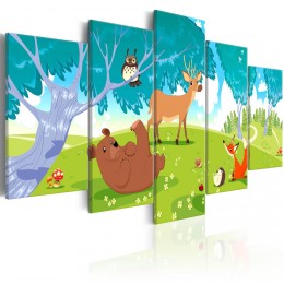 Tableau 5 panneaux forêt animal enfant Friendly Animals