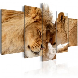 Tableau 5 panneaux lion et lionne Wild Love