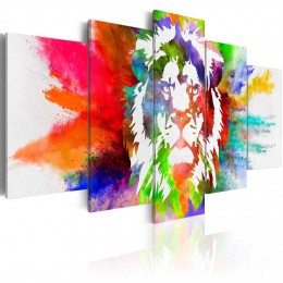 Tableau 5 panneaux lion multicolore Master of Energy