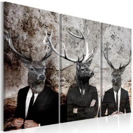 Tableau 3 panneaux tête cerfs Deer in Suits