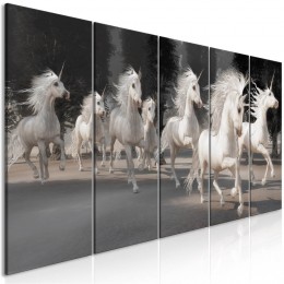 Tableau 5 panneaux licornes blanches Unicorns Run Narrow