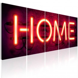 Tableau 5 panneaux inscription effet laser rouge Home Neon