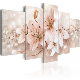 Tableau 5 panneaux imprimé fleurs orchidées beige rose