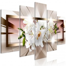 Tableau 5 panneaux abstrait imprimé orchidées blanches
