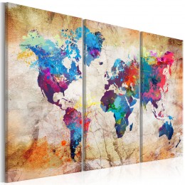 Tableau 3 panneaux Carte du monde effet peinture projetée