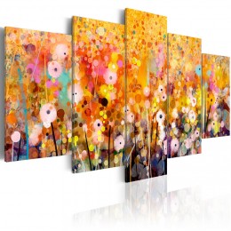 Tableau imprimé 5 panneaux champ de fleurs multicolores