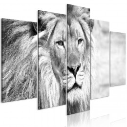 Tableau 5 panneaux imprimé tête de lion noir et blanc