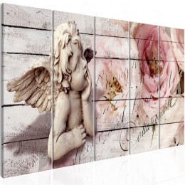 Tableau 5 panneaux imprimé ange pensif fleur rose pastel