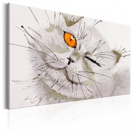 Tableau imprimé dessin clin d'oeil tête de chat gris