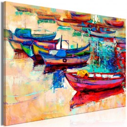Tableau imprimé effet peinture barques multicolores