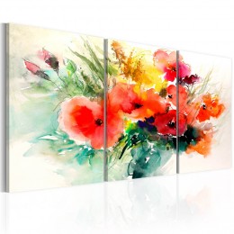 Tableau triptyque imprimé bouquet de fleurs effet aquarelle