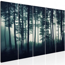 Tableau 5 panneaux forêt sombre dans la lueur matinale