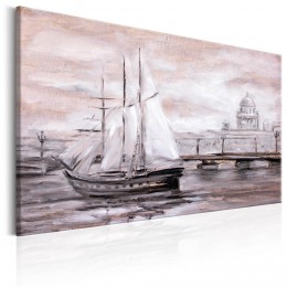 Tableau imprimé peinture bateau à voiles dans le port