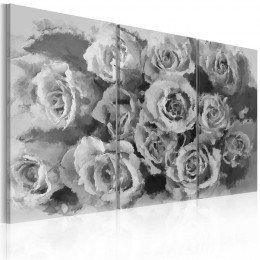 Tableau triptyque imprimé 12 roses gris blanc