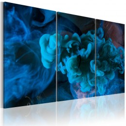 Tableau triptyque imprimé abstrait bleu en furie