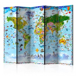 Paravent imprimé Carte du monde enfant multicolore 5 volets