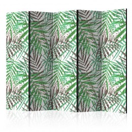 Paravent imprimé feuilles de palmiers gris vert 5 volets