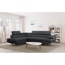 Canapé d'angle gauche style scandinave 4 places tissu gris foncé