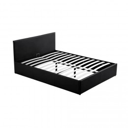 Cadre de lit coffre avec tête de lit en simili noir 140x190
