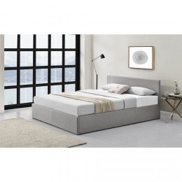 Cadre de lit coffre avec tête de lit en tissu gris clair 140x190