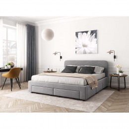 Cadre de lit avec tête de lit et tiroirs intégrés gris