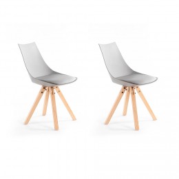 Chaise design gris avec rembourrage et pieds en hêtre x 2